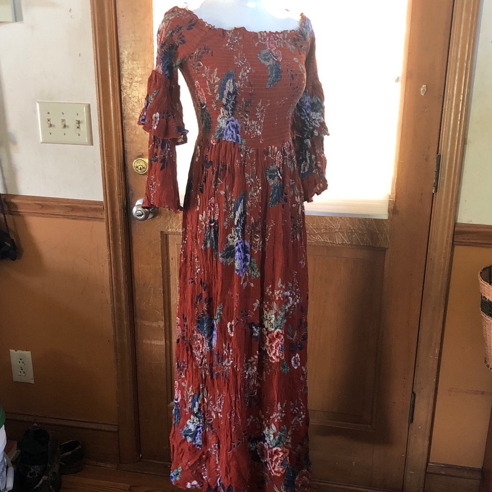 Altar'd State Rust Floral Long Sleeve Dress